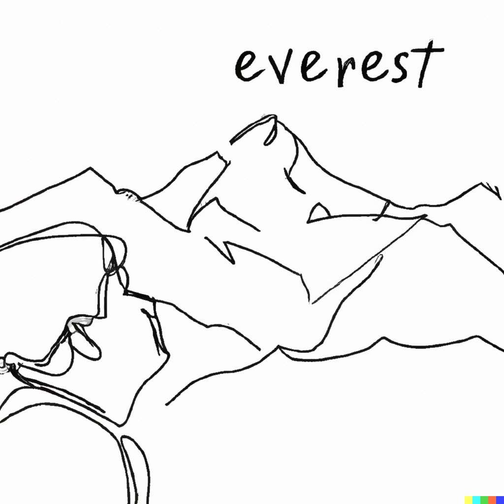 someone gazing at Mount Everest, one-line drawing
